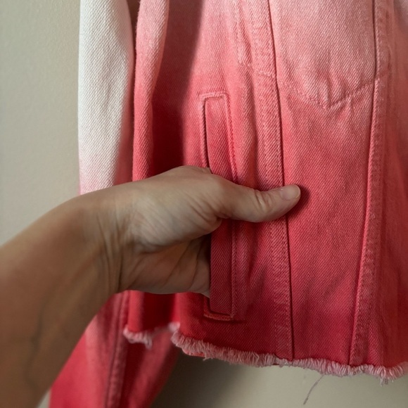 NWT Etica Sz S Elena Crop Jacket High Tide Coral Raw Trucker Jean Jacket - Picture 4 of 11